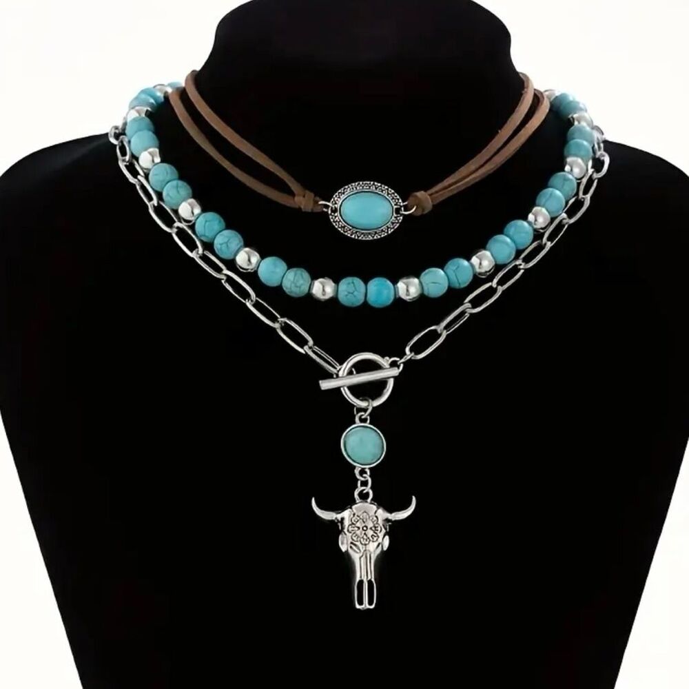 3 Piece Western Turquoise Necklace Set